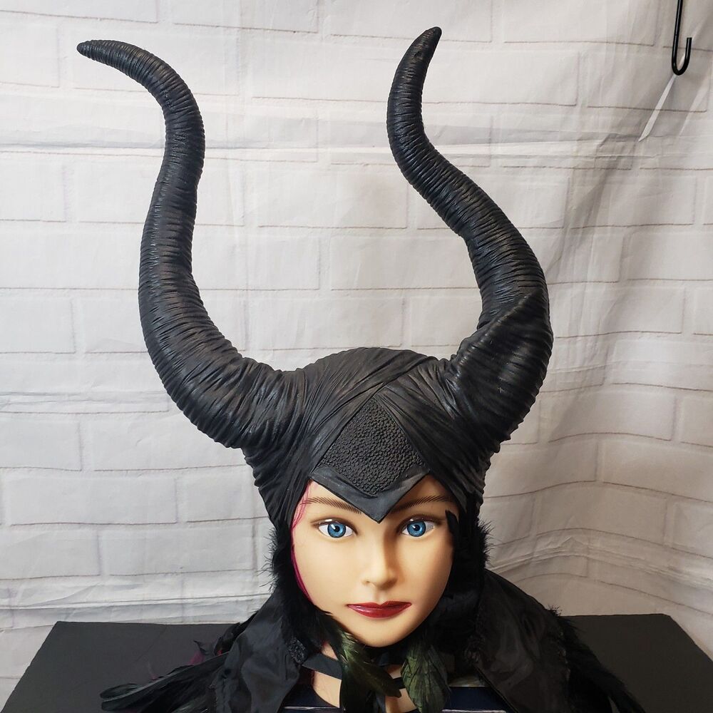 Disney Cosplay Maleficent Costume Headpiece Latex Horns with Feather Cape